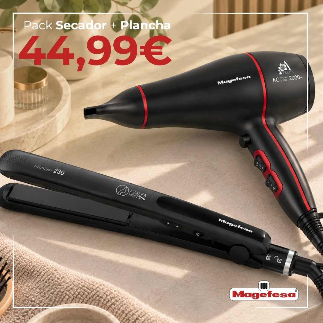 ANUNCIO MAGEFESA PACK PERFECT HAIR MAGEFESA SECADOR Y PLANCHA DE PELO AZALEA